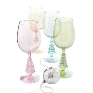 Neiman Marcus Multicolor Christmas Tree Wine Glass Set of 4 in Holiday Gift Box